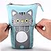 BTSKY Cute Carton Pen Pencil Case- Canvas Pencil Holder Pen Organizer Zipper Stationery Pouch Bag for Students Boys and Girls (Blue)