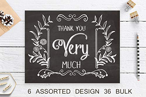 Black Retro Thank You Cards 36 Pack, Thank You Notes for Wedding, Baby Shower, Graduation, Work Anniversary, Teacher and Employee Appreciation, 6 Vintage Rustic Style, Include Envelopes & Sticker
