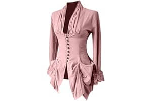 SHOPESSA Womens Gothic Renaissance Blouse with Corset Puff Sleeve Irregular Steampunk Victorian Shirts Halloween Costume