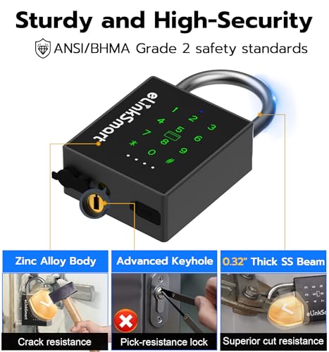 Foxlock Heavy Duty Smart Padlock with Key, Pad Lock with Code Keypad, Weatherproof Bluetooth RFID Keyless Electronic Digital Combination Lock for Gate Outdoor Fence Storage Unit Locker Pool Shed
