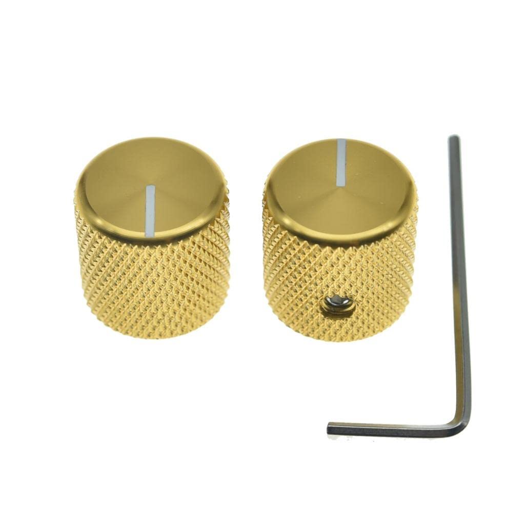 KAISH Set of 2 Aluminium Metal Flat Top Guitar Bass Knobs Guitar Volume/Tone Control Knobs 1/4" Universal Potentiometer Pot Knobs with Indicator Line for Tele/Telecaster Gold