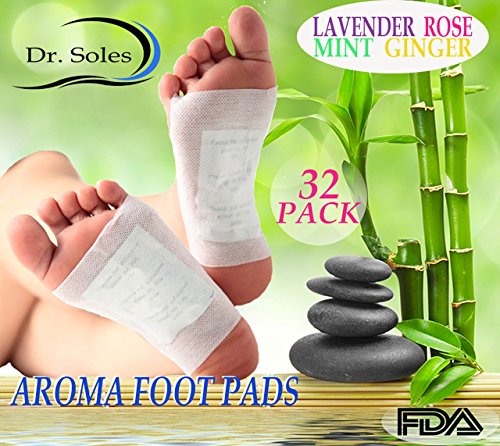 Dr. Soles Foot Pads -Patches: 32 Pack 2-In-1 Lavender Rose Mint Ginger - 100% All Natural Aromatherapy Premium Foot Care