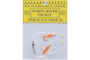 J Deez White River Tackle Perch Pounder II Fishing Hook Rig, 1 Pc, Size 8, 6, 4, Fish Skin, Ready for Weight/Sinker & Live Bait