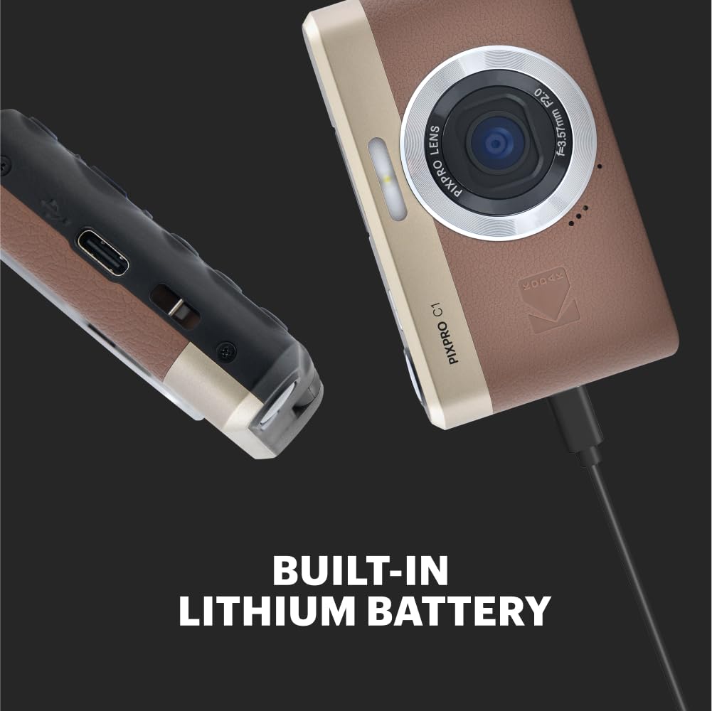 Kodak PIXPRO C1 Friendly Zoom Digital Camera - 13MP Compact Point and Shoot with 2.8” 180° Tilt LCD Flip Screen, Retro Vintage Design with 4X Zoom and 1080P Full HD Video for Travel, Vlogging, Brown