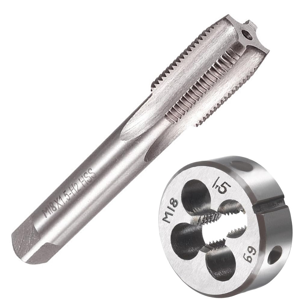 Saipor M18 X 1.5 Metric Tap and Die Set M18 X 1.5mm HSS Straight Fluted Machine Thread Right Hand Screw Tap and Round Threading Die — image 1
