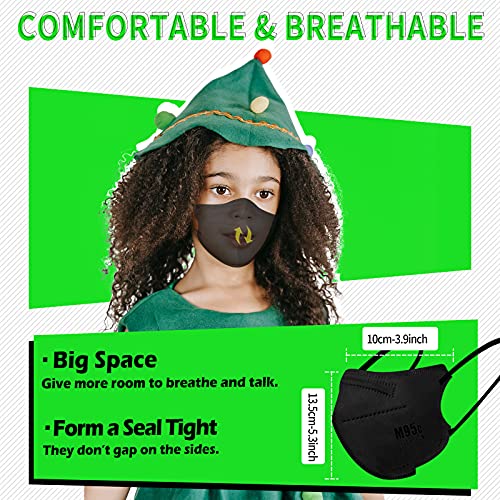 M95c Kid Face Mask, 5 Layer Efficiency≥95% Breathable Black Mask Small Size Design for Children, Protective Soft Disposable Mask with Comfortable Ear Loop Made in USA - 5PCS