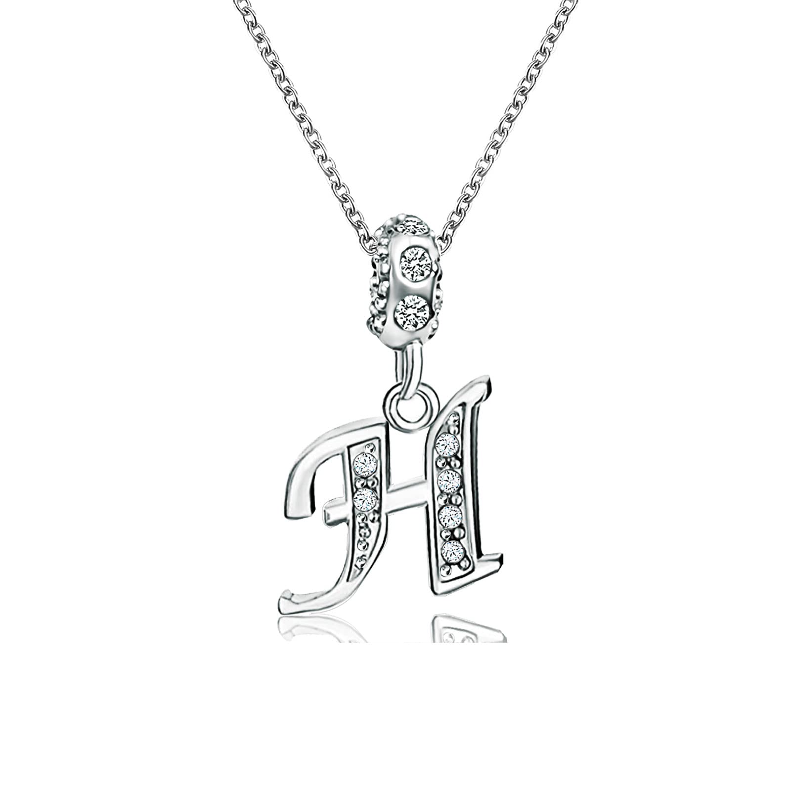 KunBead Jewelry 18 inch Letter H Initial Crystal Alphabet Name Dainty Charm Pendant Necklace