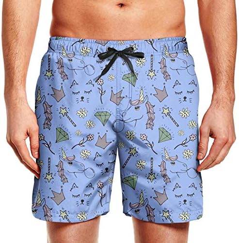 Men Unicorn Diamond and Cat Swimming Trunks Running Bathing Suit Quick-Dry Boardshorts