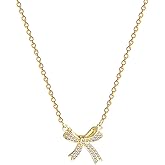 TACBSP Bow Necklace for Women Dainty Gold Bow Chain Necklace Rhinestone Bow Pendant Necklace Bow Ribbon Necklace Bow Jewelry Gifts for Women