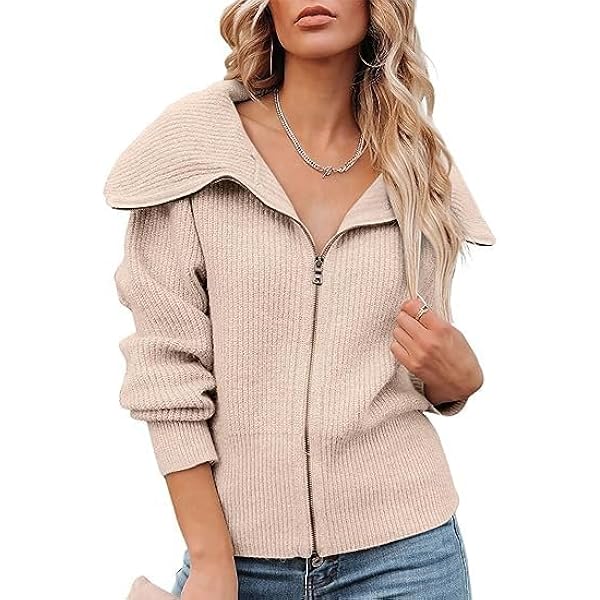Aonoapll Women Knitted Zip Up Crop Hoodies Ribbed Knit Long