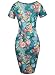 HELYO Women's Floral Print Short Sleeve Slim Stretch Bodycon Business Pencil Dress Knees Length 223
