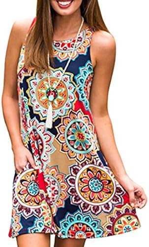 ANDUUNI Womens Summer Sleeveless Casual Swing Tunic Tops Loose Pockets Tank Dress Blouses For Beach