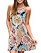 Womens Crew Neck Printed Sleeveless Casual Tunic Tops Summer Swing Tee Shirt Dress with Pockets (Navy Blue, L)