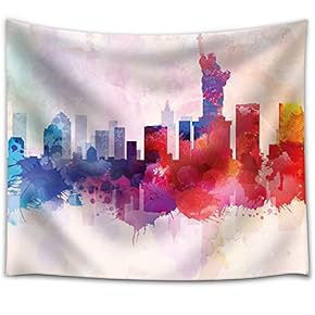 Colorful Rainbow Splattered Paint on The City of New York with The Statue of Liberty - Fabric Tapestry, Home Decor - 51x60 inches
