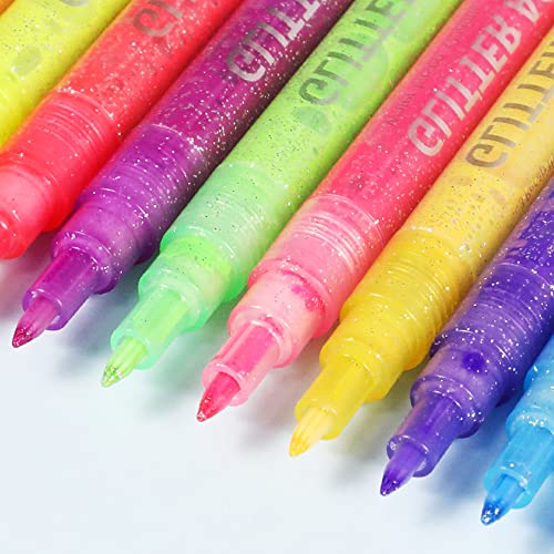 SMOOTHERPRO Glitter Paint Pens Acrylic Ink Markers 12 Colors 0.7mm Rock
