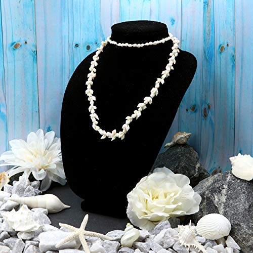 6 Long Seashell Necklaces for Women - Hawaiian Luau Lei Shell Necklaces with Genuine Cowrie Shells, Tiger and Nassa Shells - Luau Party Favors for Adults - Luau Theme Party Supplies
