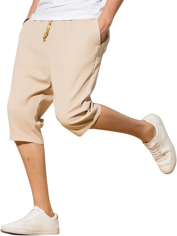 Amazon Harrms サルエルパンツ メンズ ハーフパンツ 半パンツ 麻 ズボン ショートパンツ 袴パンツ 7分丈 クロップドパンツ ゆったり ワイドパンツ 短パン 夏 無地 スウェット 調整紐 大きいサイズ 10カラー ミディアムパンツ 通販