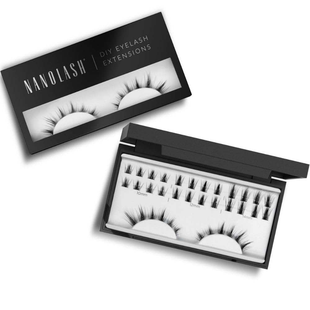 Nanolash DIY Eyelash Extensions 36 pcs - cluster lashes DIY, cluster false eyelashes for lash extensions at home, individual cluster lashes (Black, FLIRTY) — image 1