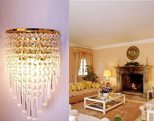 Junhong Lighting E14 Crystal Wall lamp Wall Light Bedroom Wall Light Living Room Stairs Wall Light Night Light Fixture Lamps with Switch (W18cm x H31cm(Gold))