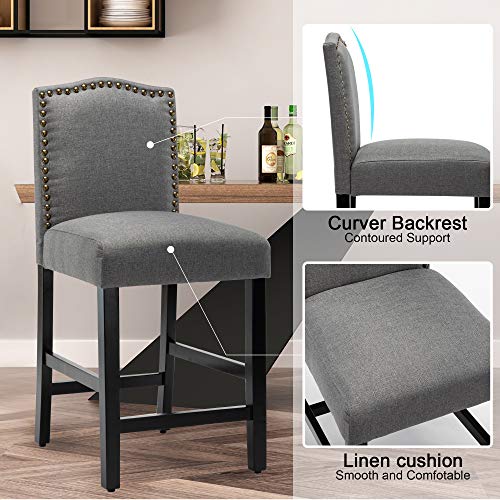 LSSBOUGHT Counter Stools,24 inches Upholstered Bar Chairs with Solid