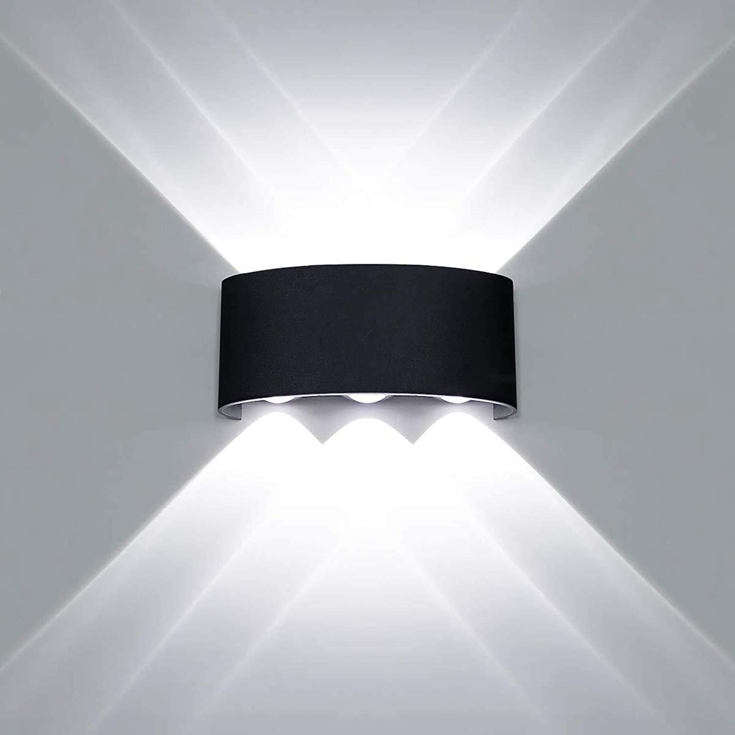 Modern LED Wall Light Waterproof 6W Black Sconce Up Down Lamp Aluminium Spot Night Light for Living Room, Bedroom, Hallway, Bathroom Decorative Wash Lights (Cold White)