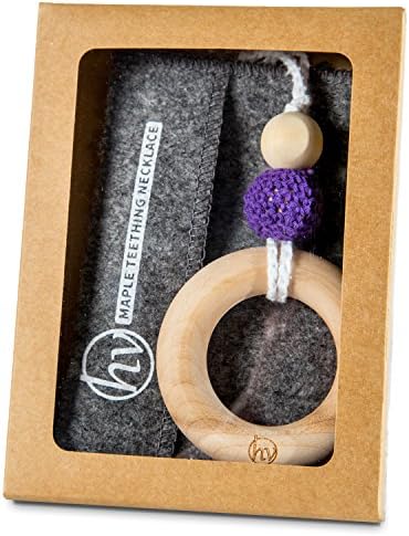 Wood Teething Ring Necklace - Safe, Natural Teether for Babies - For Mom to Wear While Nursing, Babywearing - Complements/Replaces Amber Teething Necklace (Purple)