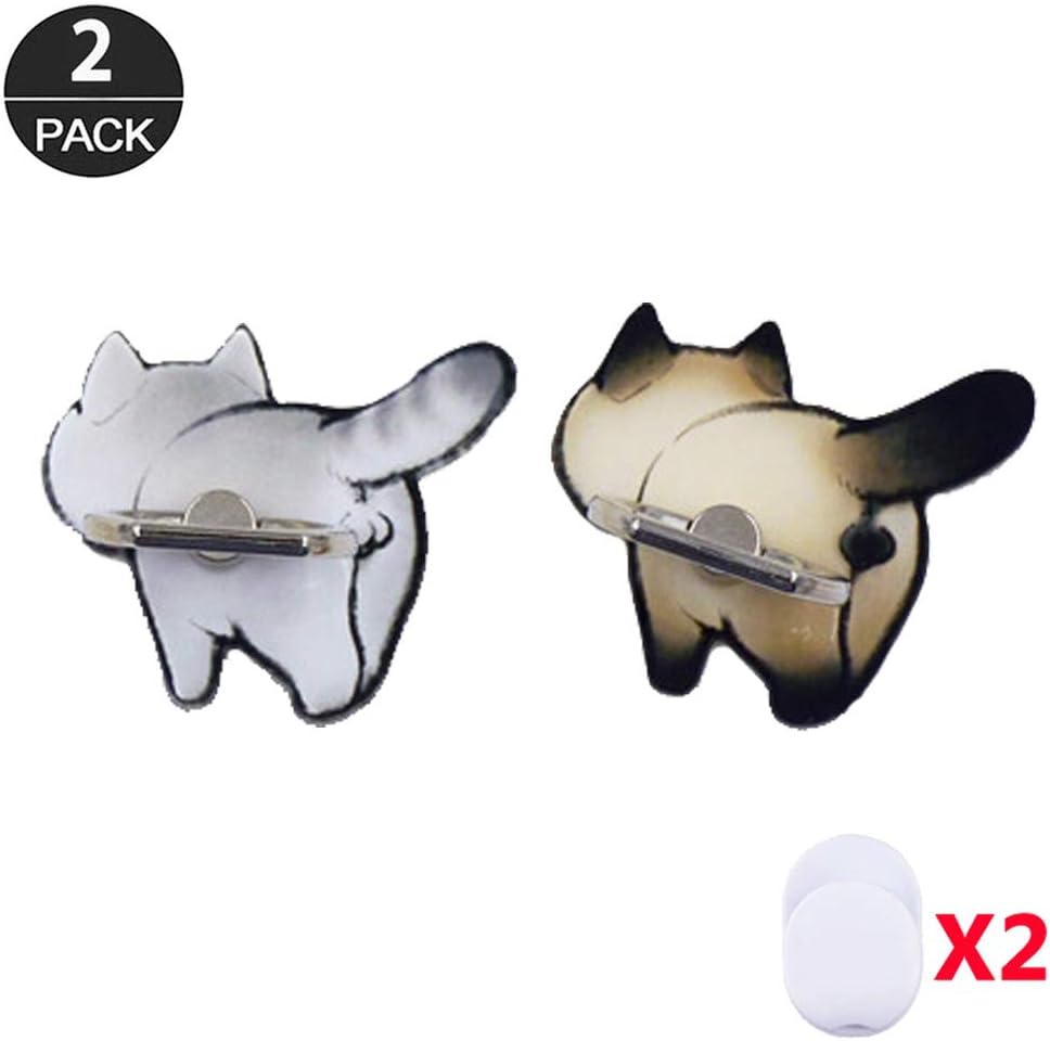 ZOEAST(TM) 2pcs Phone Ring Grip Siamese Blue Cat Kitty Kitten Universal 360° Adjustable Holder Car Desk Hook Stand Stent Mount Kickstand Compatible with iPhone Samsung Android Pad Tablet (Grey+Coffee)