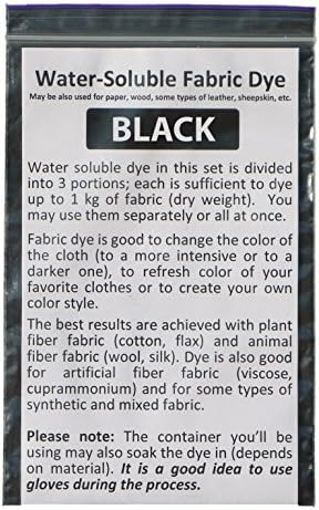 3-pack Set of Aniline Fabric Dye (up to 3 kg/6.6 lbs of material). 22 colors. Good for Natural Fabric Clothes and Jeans, Cotton, Flax, Wool, Silk, some types of synthetic & mixed fabric (Black)
