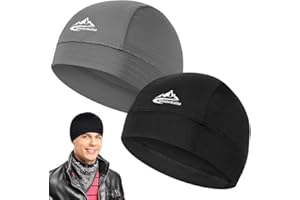FeelGlad 2 Pcs Helmet Liner Sweat Wicking Skull Cap Beanie, Cooling Cap Stretchy Helmet Liner Hard Hats for Men Women Black a