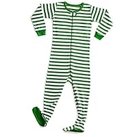 DinoDee Footed Green & White Stripes Pajama Sleeper 3 Years