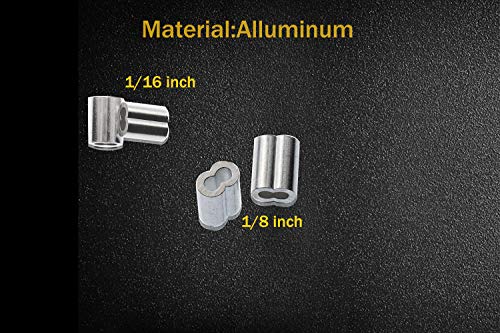 100pcs Aluminum Crimping Loop Sleeve for 1/16, 1/8 Inch Diameter Wire Rope and Cable