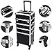 Professional Makeup Case with Wheels, 4 in 1 Aluminum Rolling Makeup Train Case Trolley Cosmetic Organizer Travel Brush Bag Holder with DIY Adjustable Divider & Key Lock