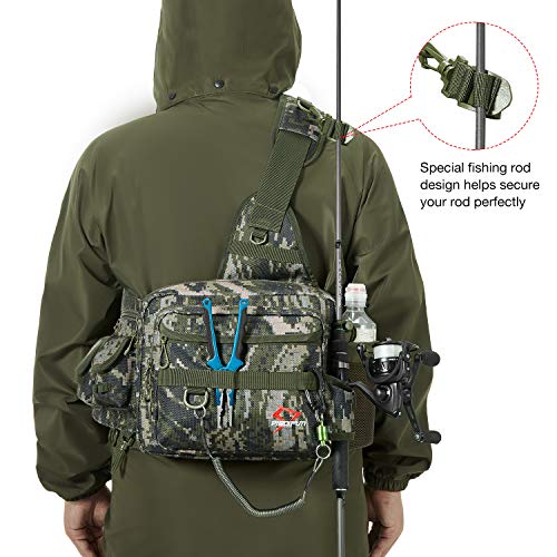 Piscifun Fishing Tackle Bag, Sling Fishing Storage Pack with Rod Holder