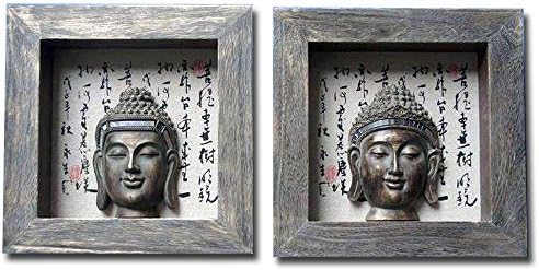 Buddha Bust Wall Art Antiqued Asian Writing 3D Shadow Box Shadowbox D67211