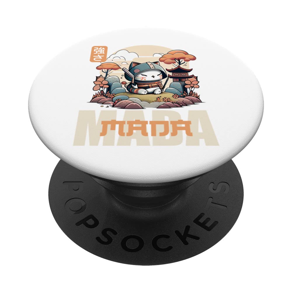 Mada Mada Kawaii Kitten Samurai Print for Young Anime Lover PopSockets Swappable PopGrip