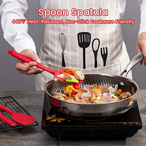 Silicone Spatula Set, Heat Resistant Kitchen Spatulas for Non-Stick Cooking and Baking, Seamless One Piece Design, Flexible Spatula, Dishwasher Safe, Rubber Spatula Set of 5 (Red)