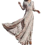 Oulifa Women's Long Sleeve V Neck Boho Floral Cocktail Evening Party Long Dress