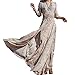Oulifa Women's Long Sleeve V Neck Boho Floral Cocktail Evening Party Long Dress