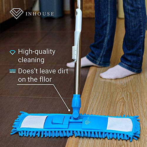 Dust Mop with Enhanced Holding Mechanism & Stainless Steel Telescopic Handle-for Wet & Dry Hardwood Wood Laminate & Tile Floor Cleaner Set with 2 Microfiber Mop Washable Pads & Brush Cleaner.