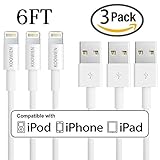 Lightning Cable, KOOWIEN 3Pack 6ft Extra Long 8pin Lightning to USB Charging Cord for Apple iPhone 7/7 Plus/5/5s/5c/6/6s Plus/SE, iPad mini/Air/Pro, iPod touch (White)