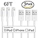 Lightning Cable, KOOWIEN 3Pack 6ft Extra Long 8pin Lightning to USB Charging Cord for Apple iPhone 7/7 Plus/5/5s/5c/6/6s Plus/SE, iPad mini/Air/Pro, iPod touch (White)