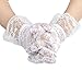 Women's Summer Elegant & Dressy Short White Lace Gloves with Wrist Ruffle