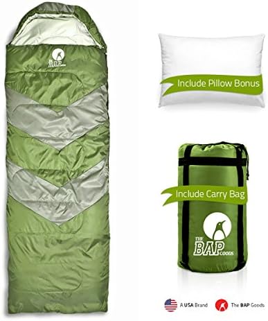 Sleeping Bag Outdoor Camping Lightweight - For Men &amp; Women – 210T Ripstop Compact Envelope Sleep Bag W/ Pillow &amp; Strong Zipper –200 Gsm –Ideal For Summer &amp;Spring – Olive Green