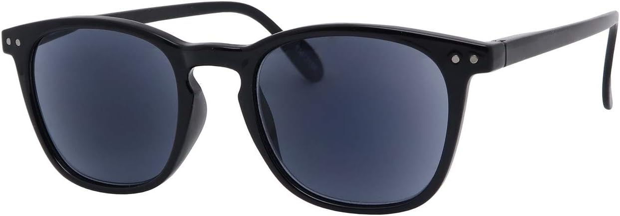 I-Sential Reading Sunglasses Black Flex Temples UV400 Black Lens Sun Readers Mens Womens Tinted Glasses & Case +1.75