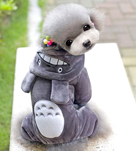 SMALLLEE_LUCKY_STORE Pet Small Dog/Cat Fleece Totoro Jumpsuit Pajamas Coat Halloween Costume, Large, Grey