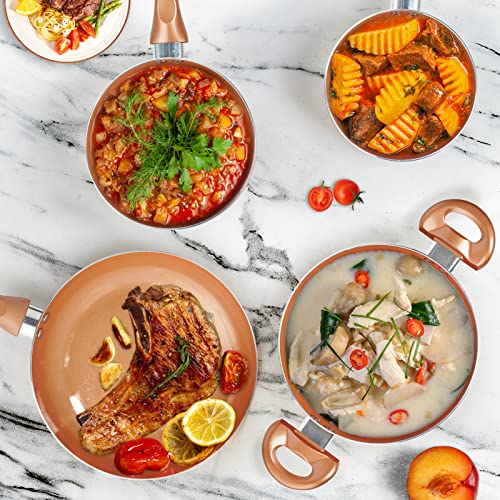 Pots and Pans Set, Nonstick Cookware Set with Ceramic Coating, Copper Pots and Pans set, 11 Piece Cookware with Kitchen Utensils, Gas/Induction Compatible