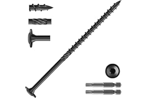 SG TZH #14 x 5 Inch Lag Screws (57Pcs) 2lb. Structural Wood Screw, Black, Carbon Steel, Washer Head, Rust Resistant epoxy Coated, T30 Star Bit