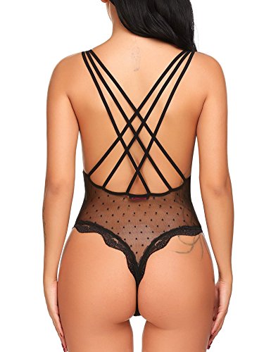 ADOME-Body-Dessous-V-Ausschnitt-Reizwsche-Erotic-Damen-Lingerie-Spitzen-Bodysuit