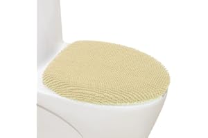 Madeals Chenille Toilet Lid Cover Shag Soft and Absorbent, Comfortable Bathroom Toilet Lid Cover Seat Fits Most Size Toilet Lids for Beige