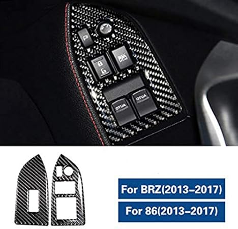 Amazon 車のインテリアカーボンファイバーウィンドウリフトボタン装飾フレームトリムオートステッカー スバルbrzトヨタ86 13 車のスタイリング ステッカー デカール 車 バイク
